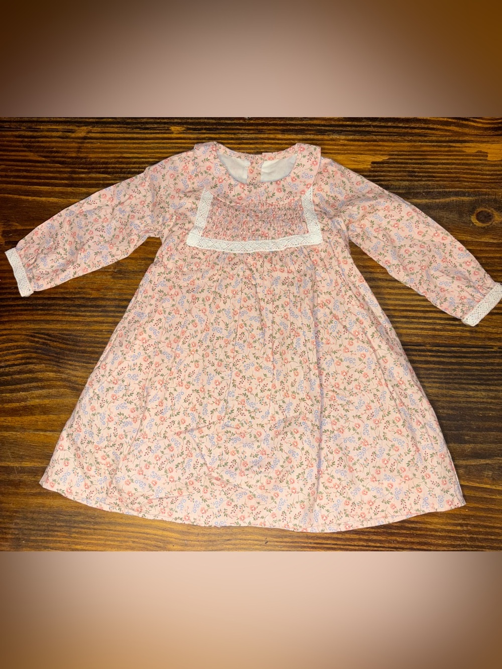 NWT Smocked Baby Girls Pink Floral Lace Dress 100% Cotton Size 73 6-12